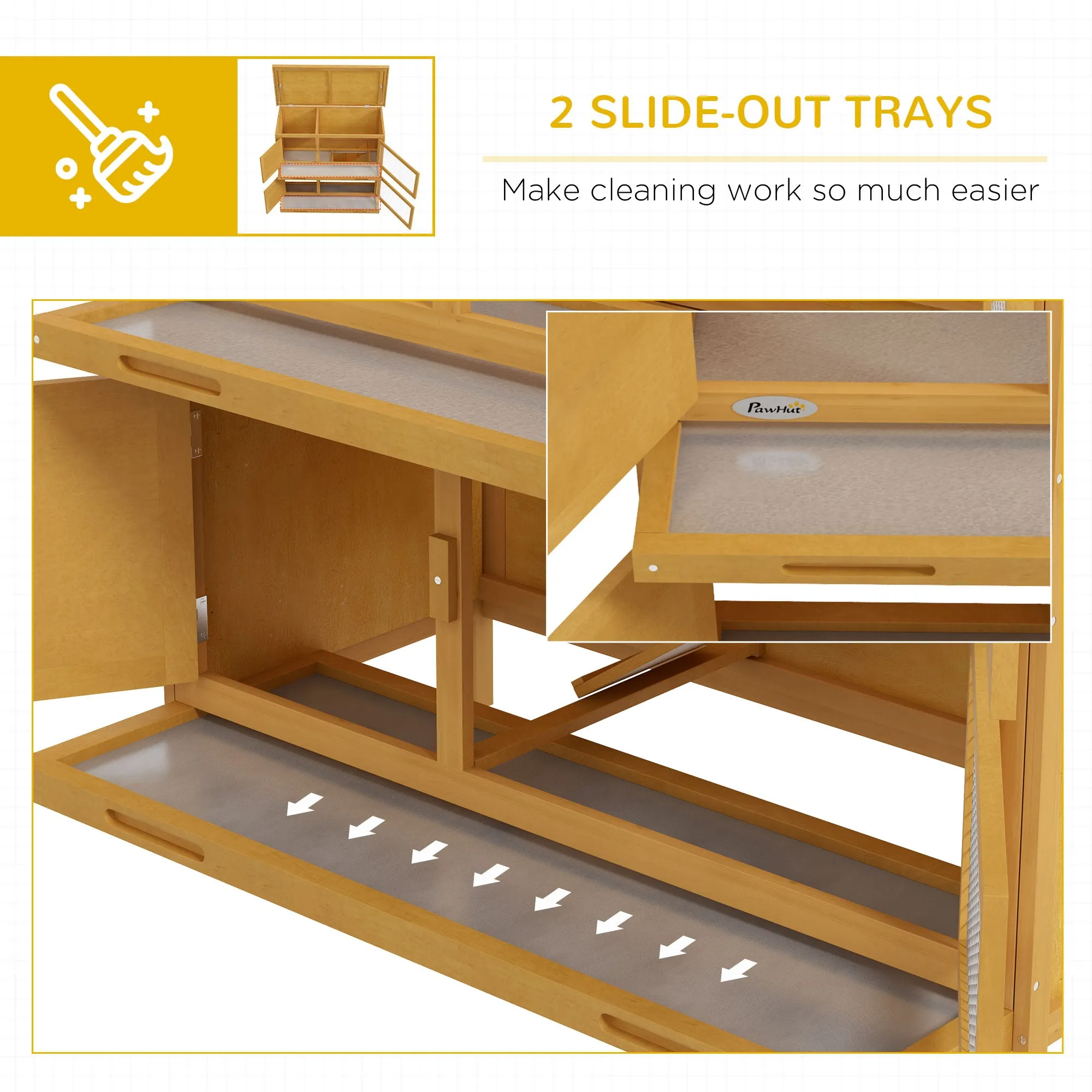 Double Decker Rabbit Hutch Bunny Cage Pet House Outdoor W/ Tray, Yellow