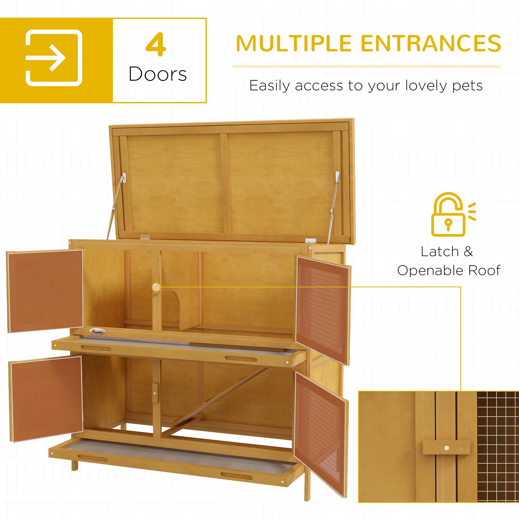 Double Decker Rabbit Hutch Bunny Cage Pet House Outdoor W/ Tray, Yellow