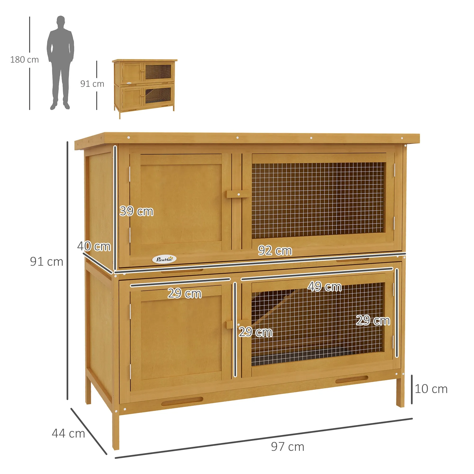 Double Decker Rabbit Hutch Bunny Cage Pet House Outdoor W/ Tray, Yellow