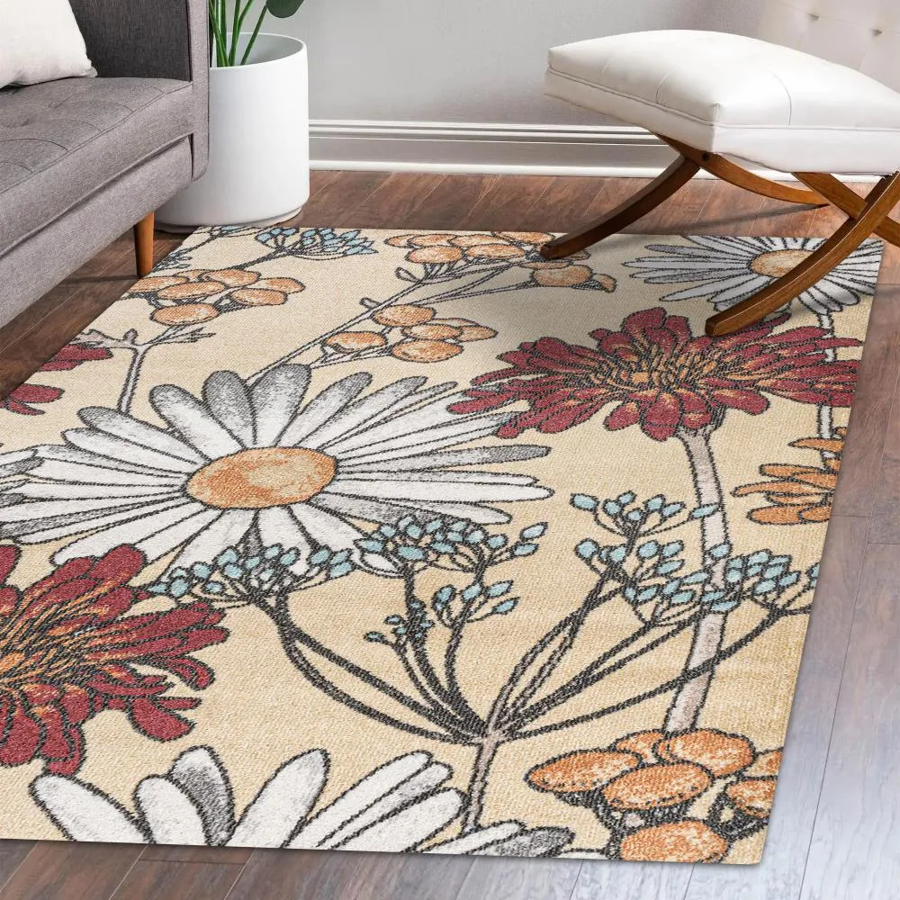 Doz Modern Botanical Wildflower  Area Rug