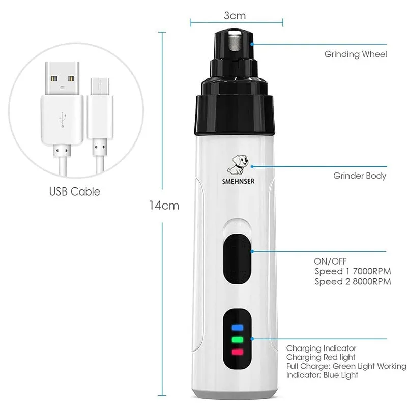 Electric Dog Nail Clippers for Dog Nail Grinders Rechargeable USB Charging Pet Quiet Cat Paws Nail Grooming Trimmer Tools