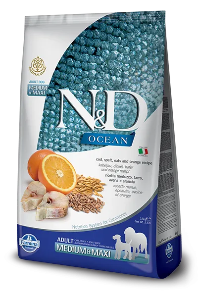 Farmina Natural & Delicious Ocean Cod, Spelt, Oats & Orange Adult Medium & Maxi Dog Food