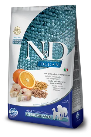 Farmina Natural & Delicious Ocean Cod, Spelt, Oats & Orange Adult Medium & Maxi Dog Food