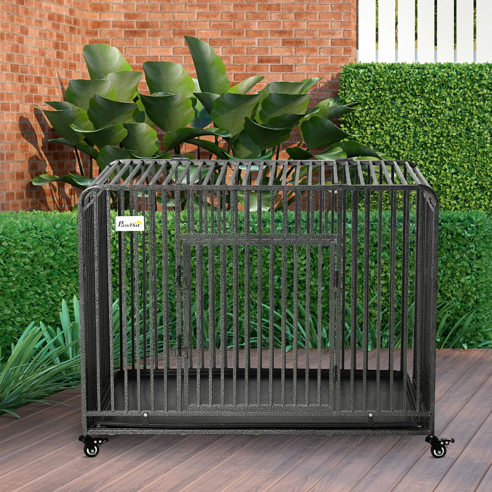 Foldable Heavy Duty Dog Crate, Dog Cage on Wheels, Portable Dog Kennel with Removable Tray, for Large and Medium Dogs