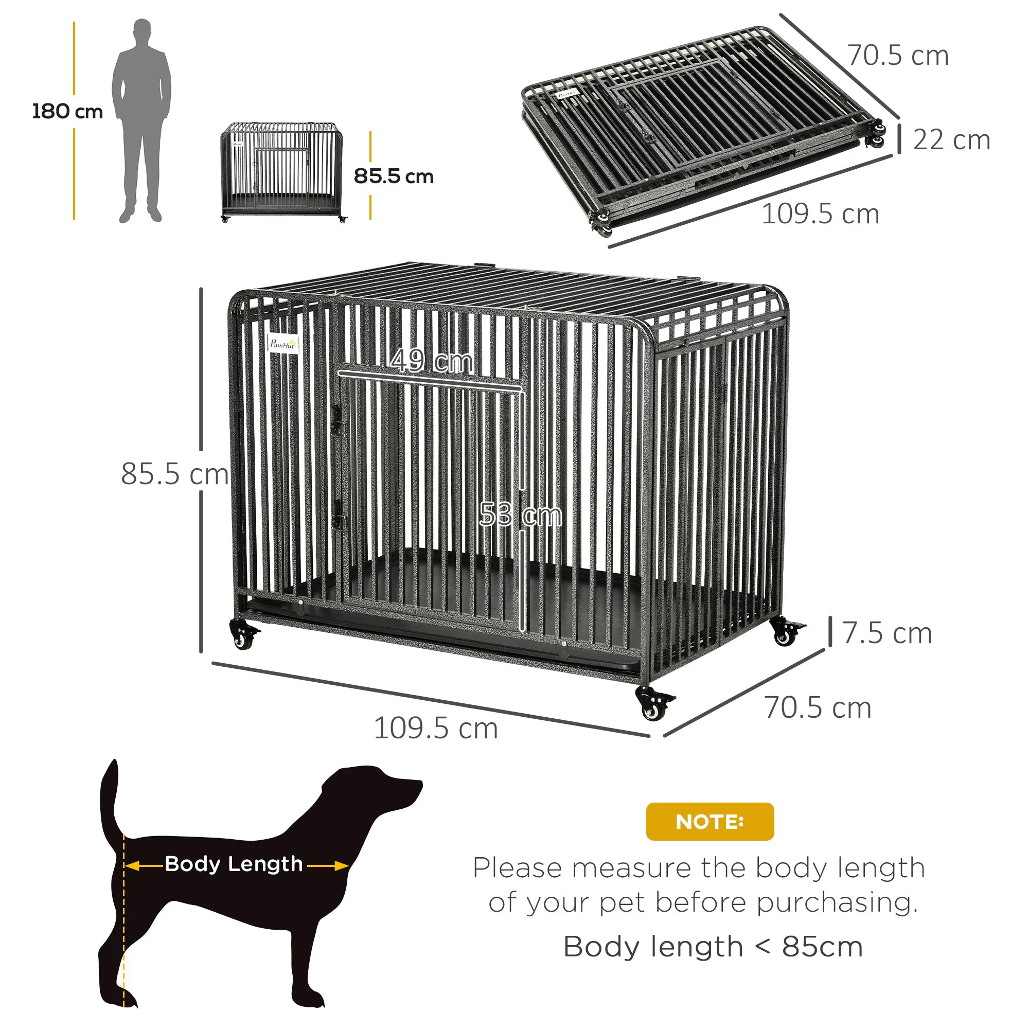 Foldable Heavy Duty Dog Crate, Dog Cage on Wheels, Portable Dog Kennel with Removable Tray, for Large and Medium Dogs