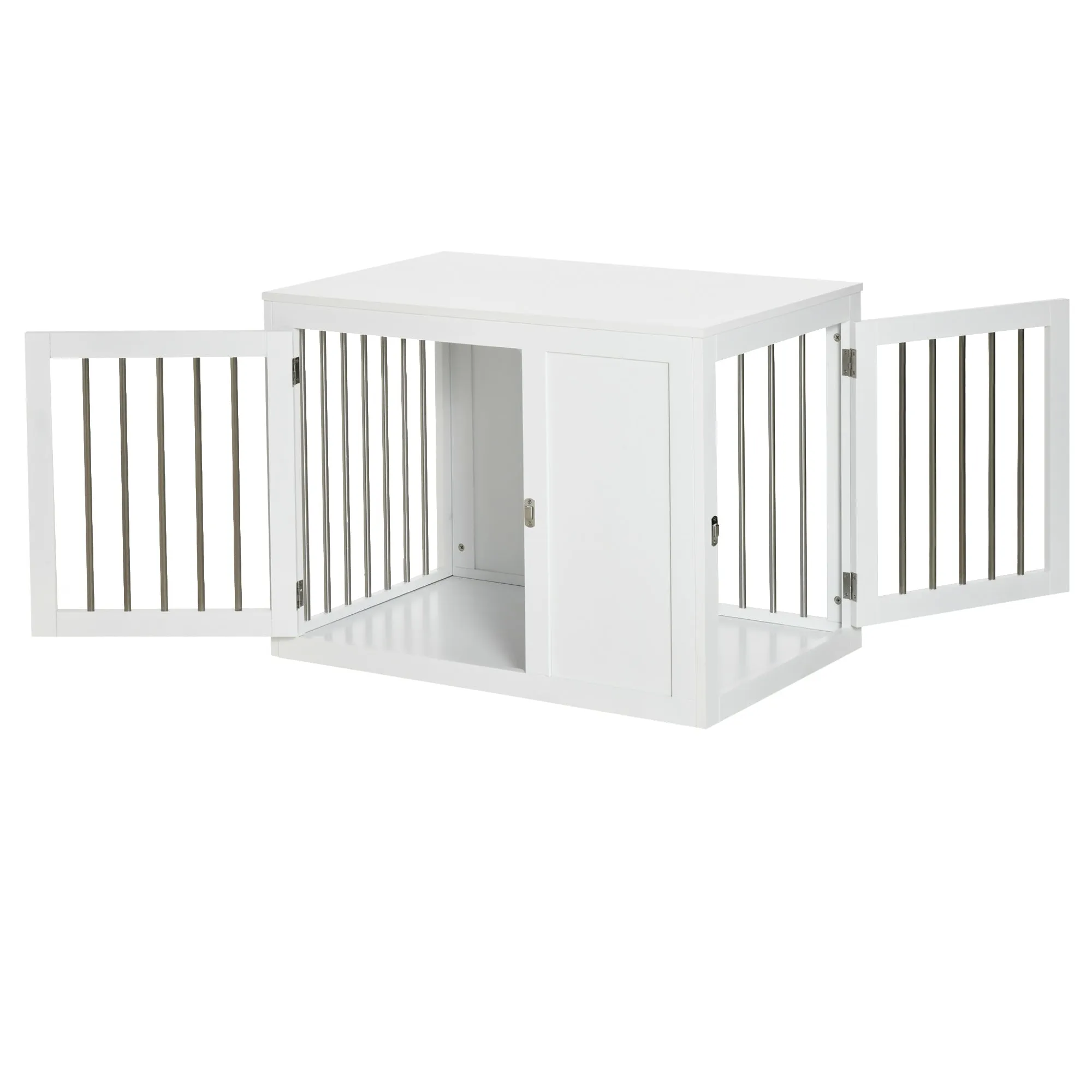 Furniture Style Dog Crate with Two Doors, End Table Pet Cage Kennel with Locks, for Medium Dogs - White