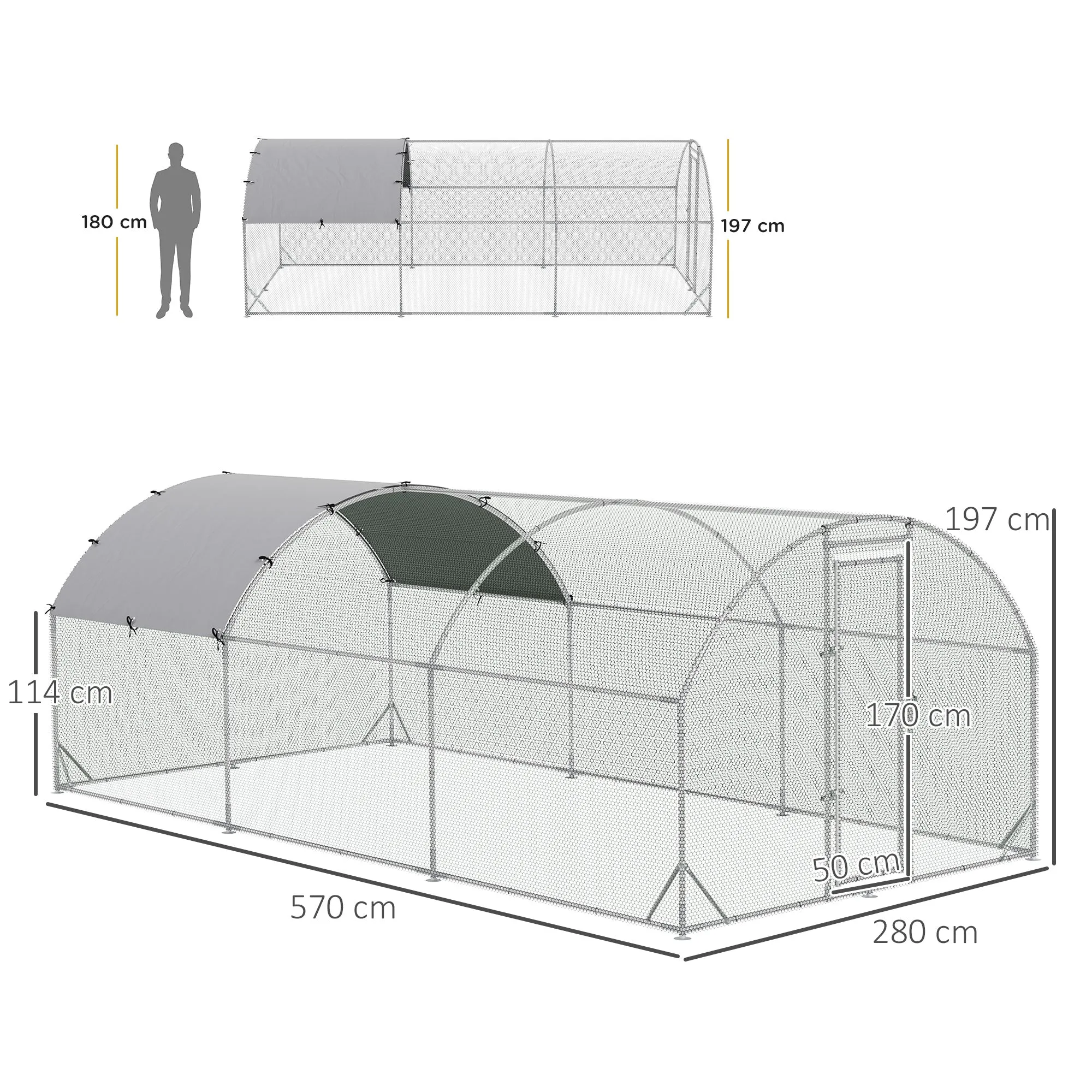 Galvanised Chicken Coop Hen House w/ Cover 5.7 x 2.8 x 2m