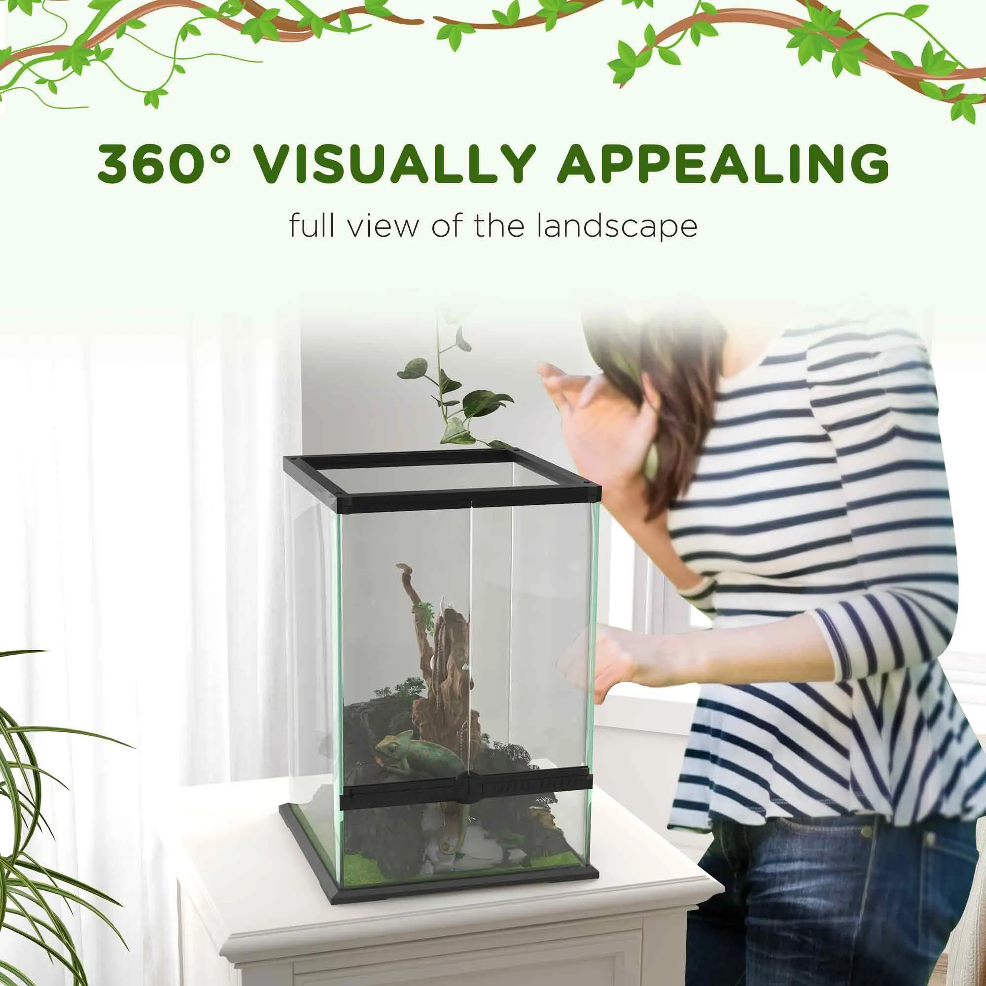 Glass Reptile Terrarium, 40L Vivarium for Lizards, Frogs, Snakes, Turtles