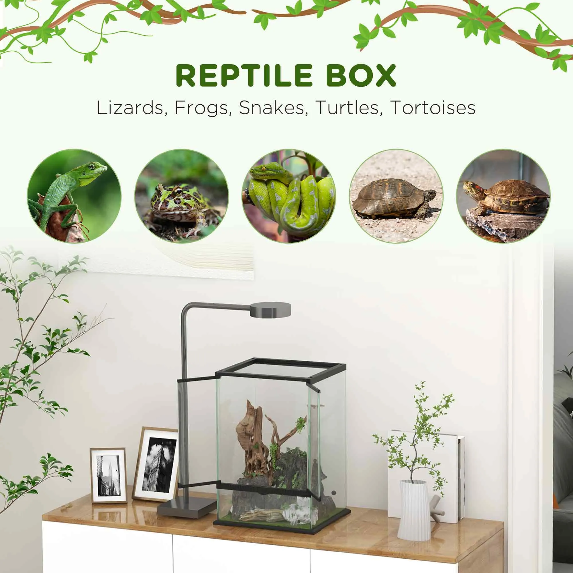 Glass Reptile Terrarium, 40L Vivarium for Lizards, Frogs, Snakes, Turtles