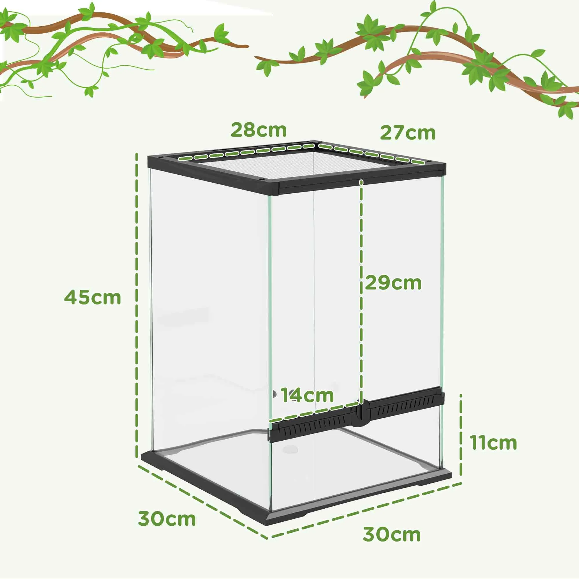 Glass Reptile Terrarium, 40L Vivarium for Lizards, Frogs, Snakes, Turtles