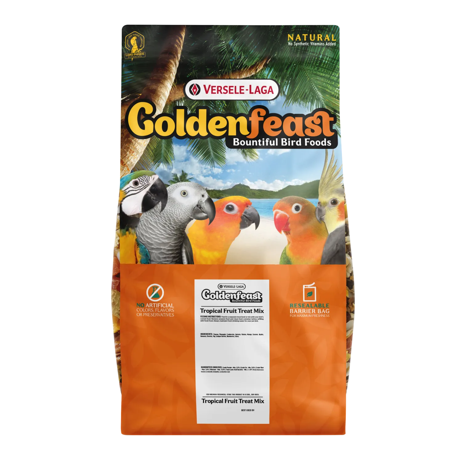 Goldenfeast Tropical Fruit Treat Mix Bird Food for Parrots, Macaws, Cockatoos, and Large Birds