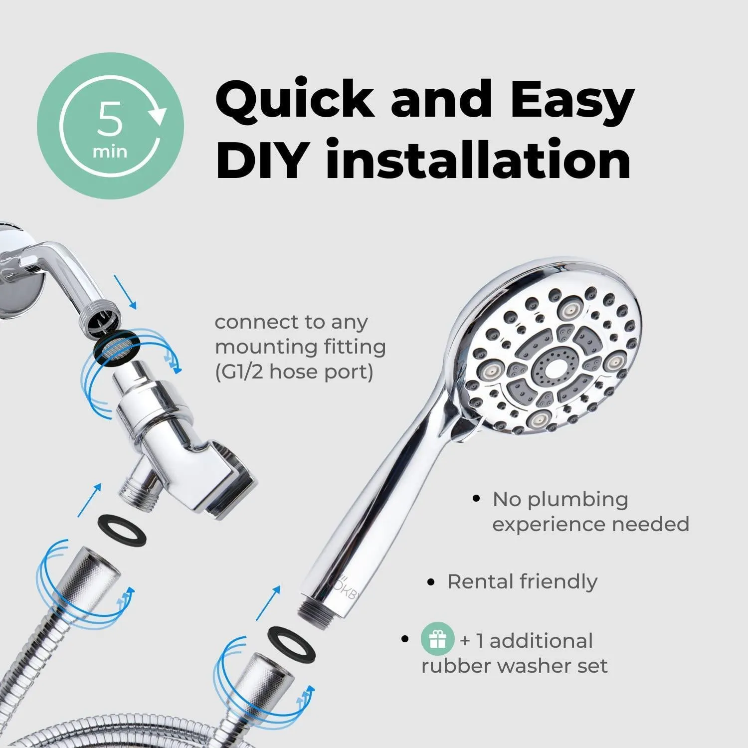 High Pressure 6 Settings Shower Head with Handheld Detachable Set Chrome Finish