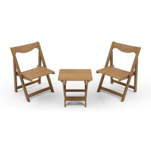 HIPS Material Outdoor Bistro Set Foldable Small Table and Chair Set with 2 Chairs and Rectangular Table, Teak