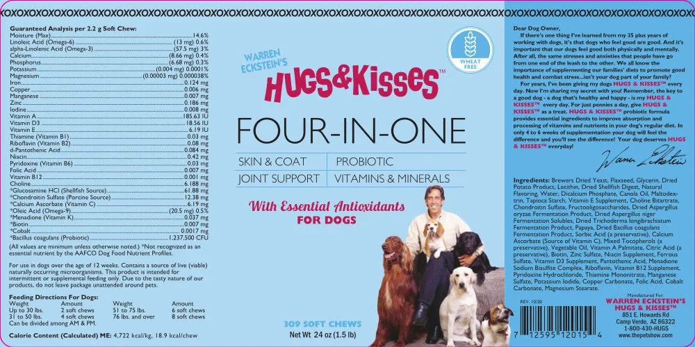 Hugs & Kisses Four-In-One Vitamin Mineral Supplement Treat for Dogs Medium Jar