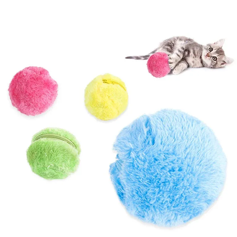 Interactive Electric Rolling Ball Toy for Dogs and Cats with 4 Plush Caps