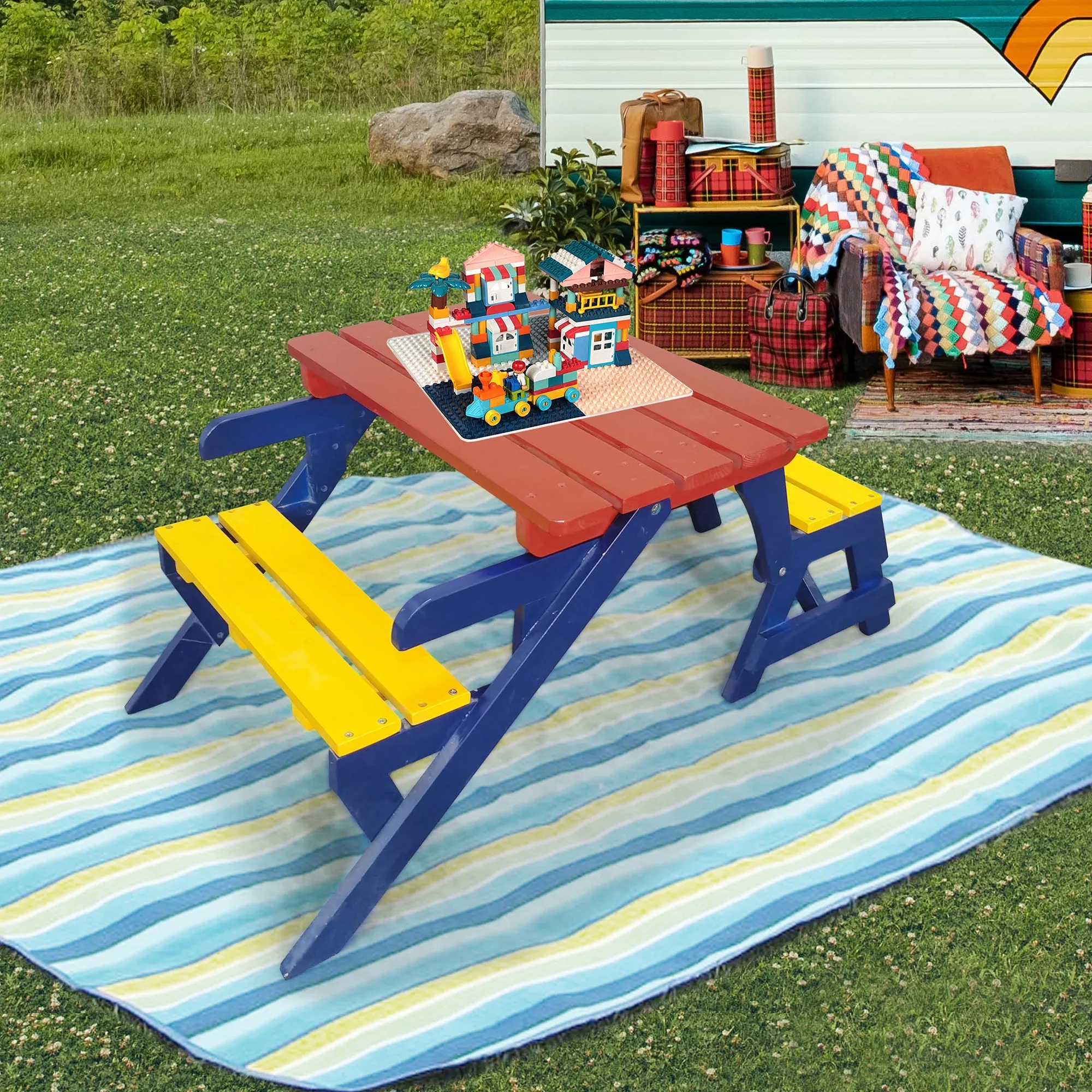 KID'S MULTI-FUNCTIONAL  ARM CHAIR,TABLE  2 BENCHES (All-in-one)