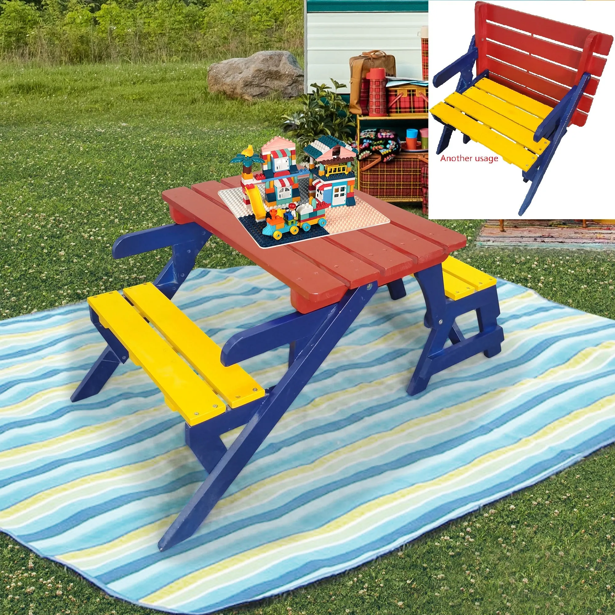 KID'S MULTI-FUNCTIONAL  ARM CHAIR,TABLE  2 BENCHES (All-in-one)