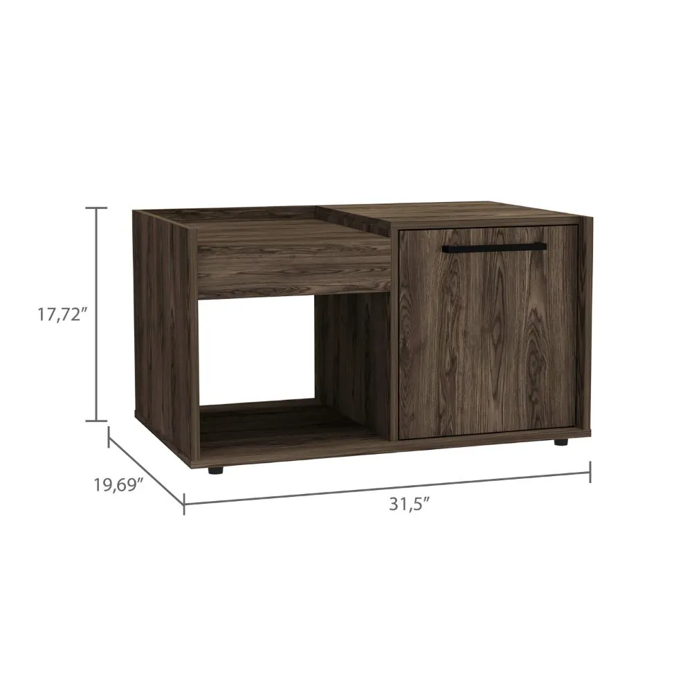 Lyon Coffee Table, Single Door Cabinet, One Open Shelf -Dark Walnut