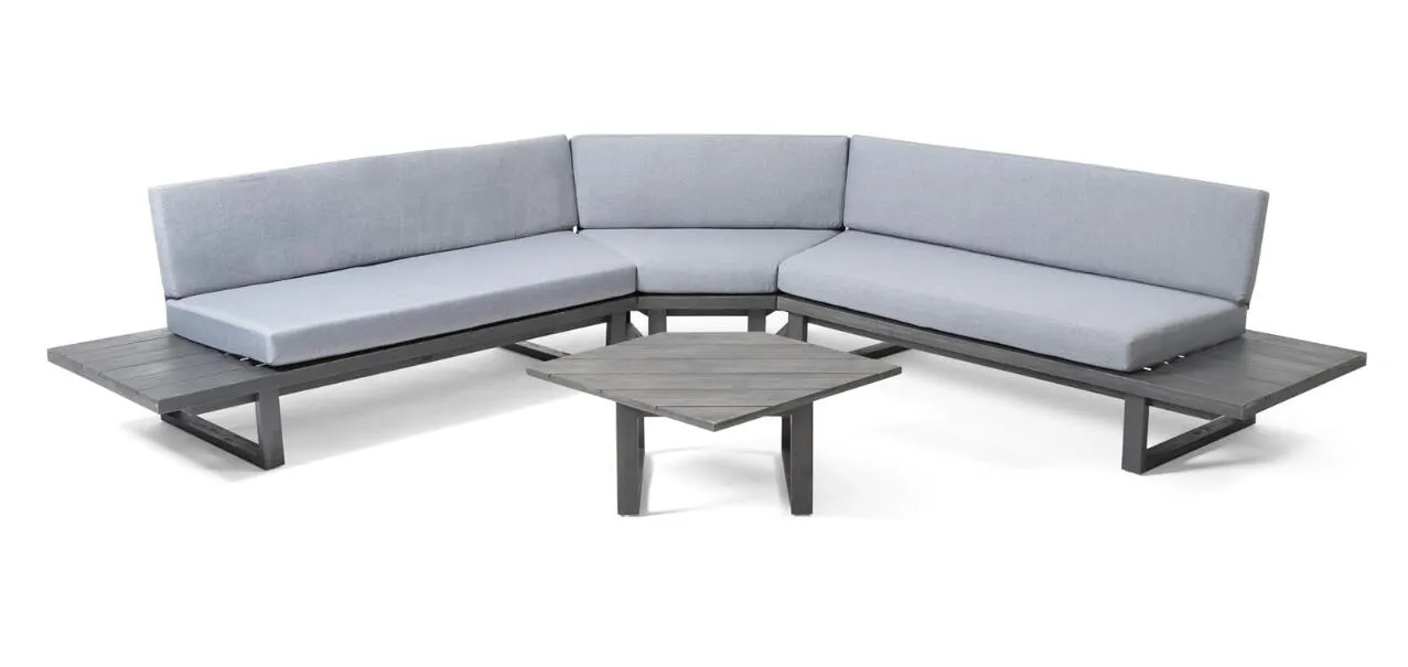 MIRABELLE 5 SEATER SECTIONAL SOFA SET WITH CUSHIONS, DARK GRAY