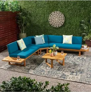 MIRABELLE 5 SEATER SECTIONAL SOFA SET WITH CUSHIONS, DARK TEAL