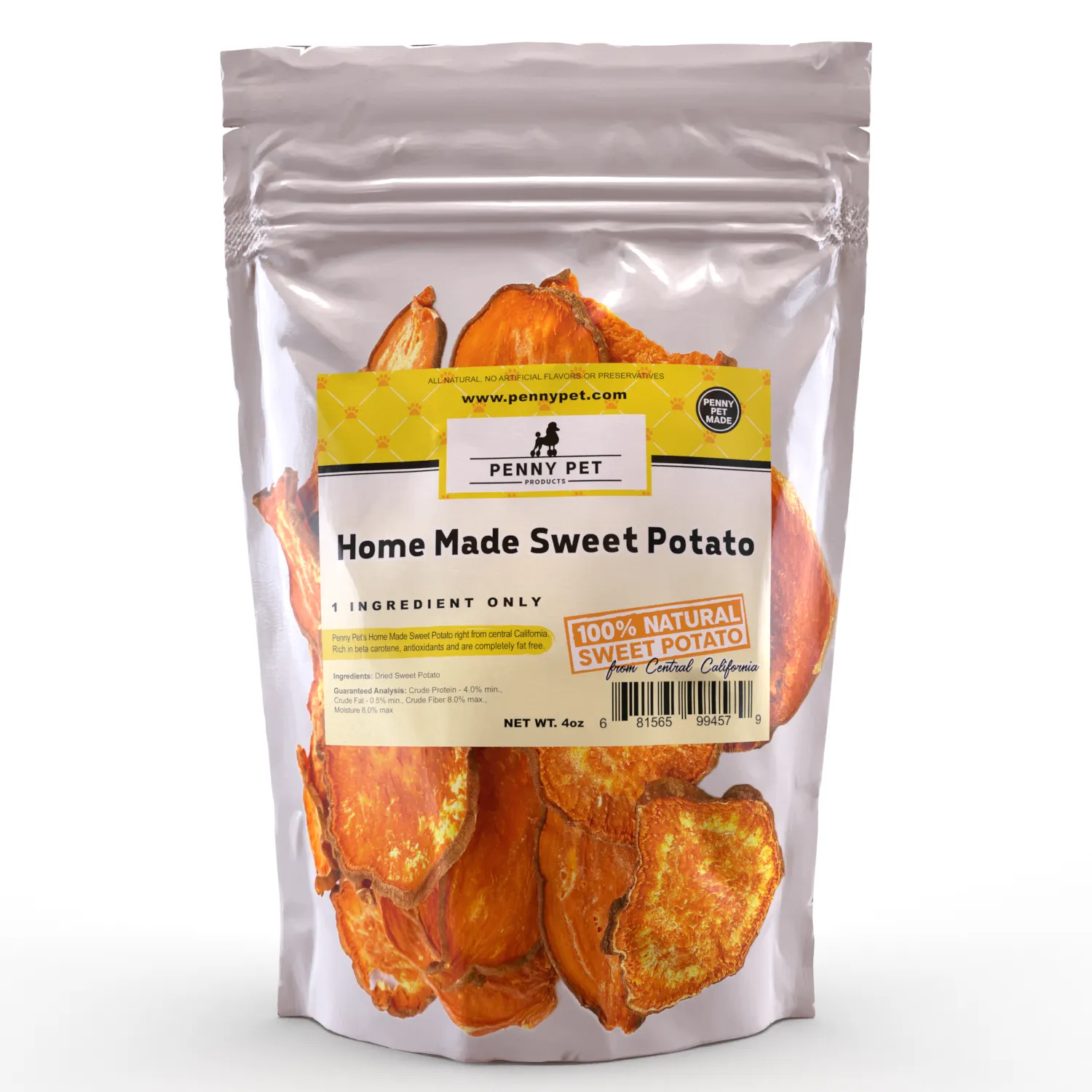 Penny Pet Kitchen Made Sweet Potato (3 Sizes) - CCOF Organic - USA Local Farmers - 100% Natural - 1 Ingredient