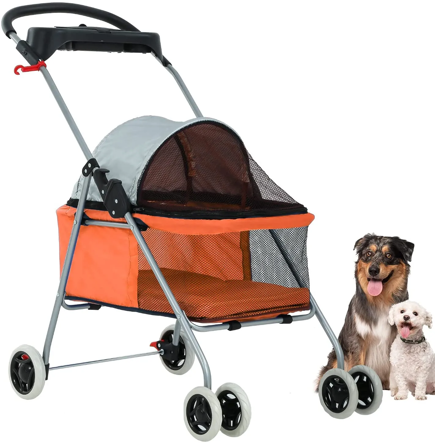 Pet Stroller 4 Wheels Posh Folding Waterproof Portable Travel Cat Dog Stroller with Cup Holder