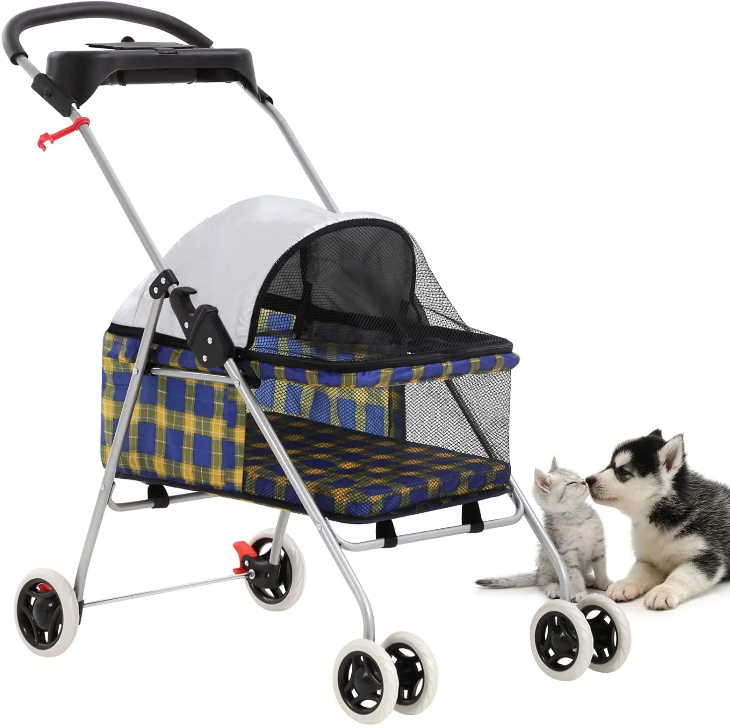 Pet Stroller 4 Wheels Posh Folding Waterproof Portable Travel Cat Dog Stroller with Cup Holder