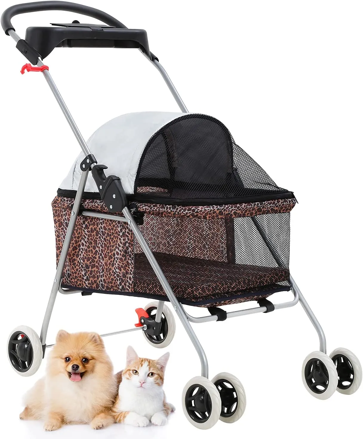 Pet Stroller 4 Wheels Posh Folding Waterproof Portable Travel Cat Dog Stroller with Cup Holder