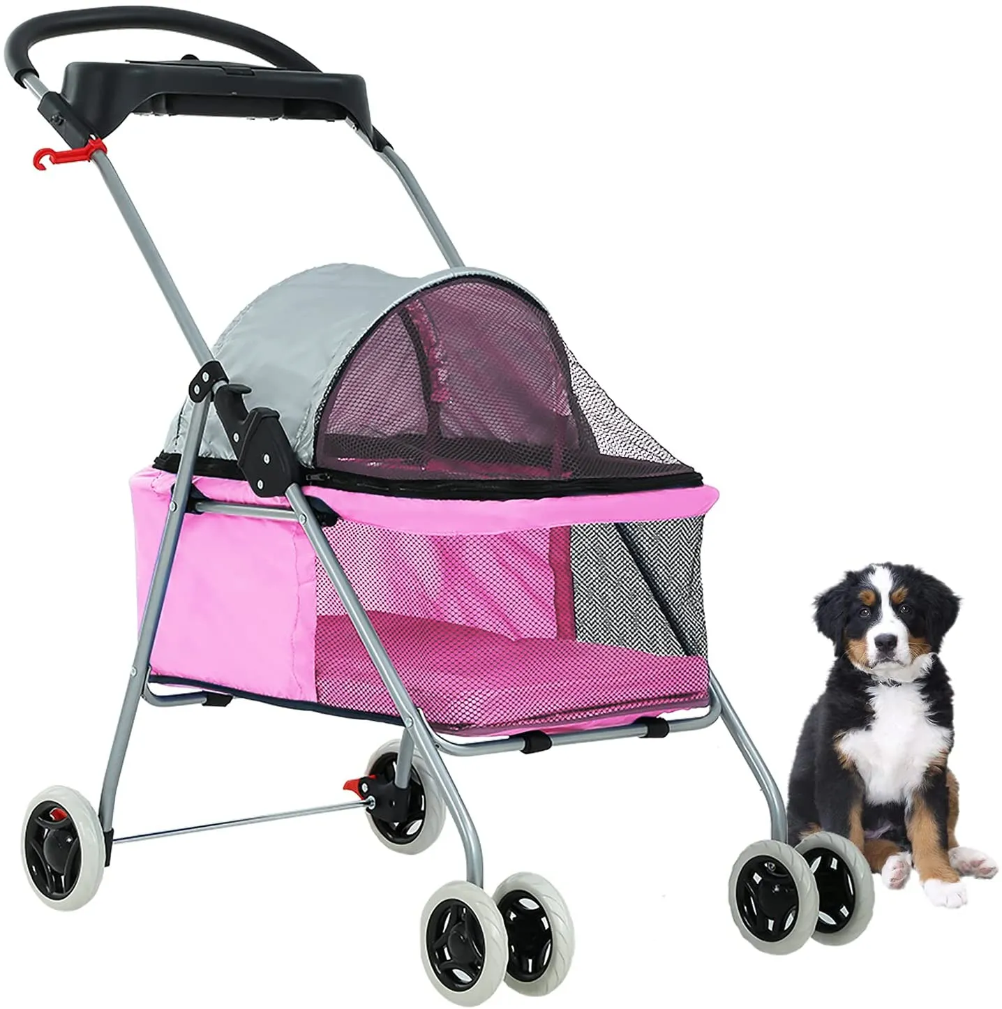 Pet Stroller 4 Wheels Posh Folding Waterproof Portable Travel Cat Dog Stroller with Cup Holder