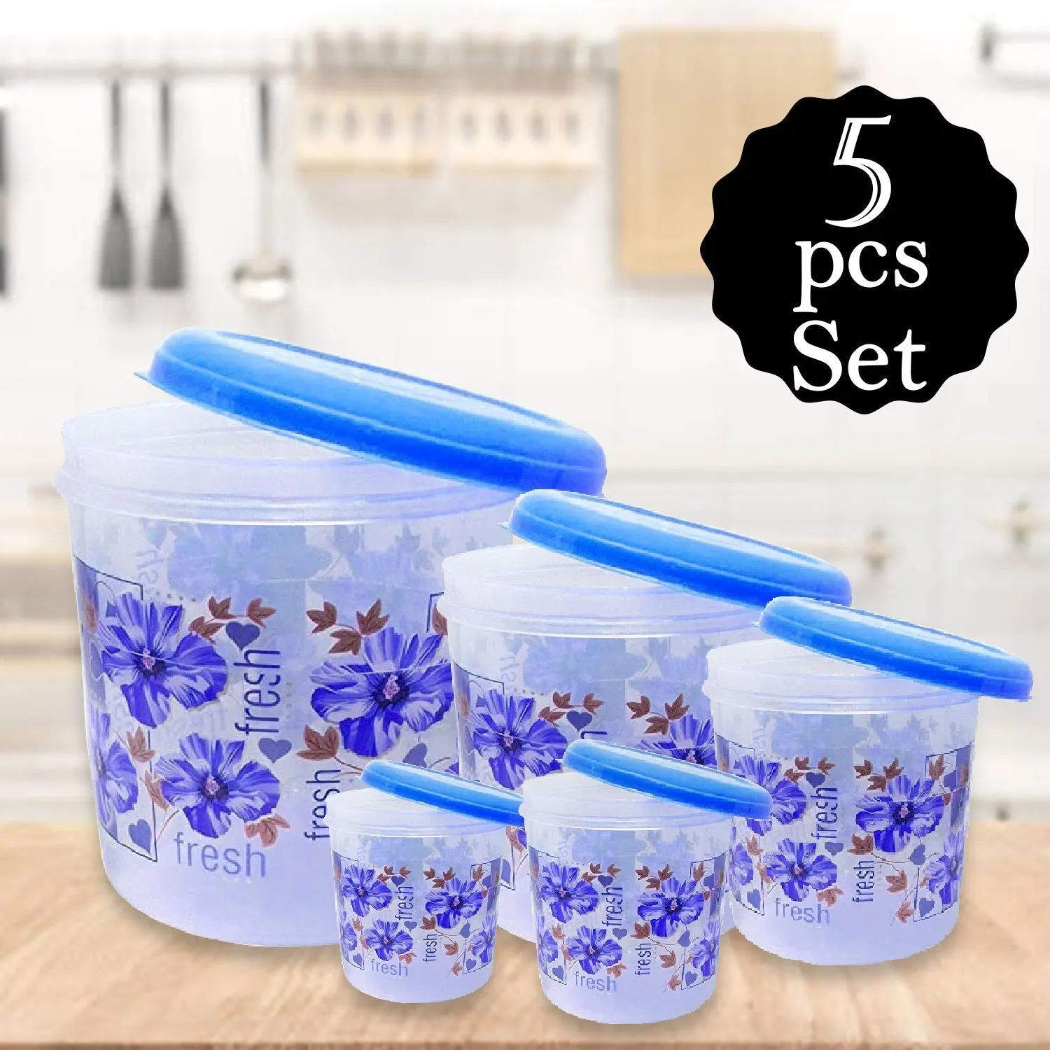 Plastic Transparent Container Air Tight Dabba Set (3000ml, 2000ml, 1000ml, 750ml, 500ml)