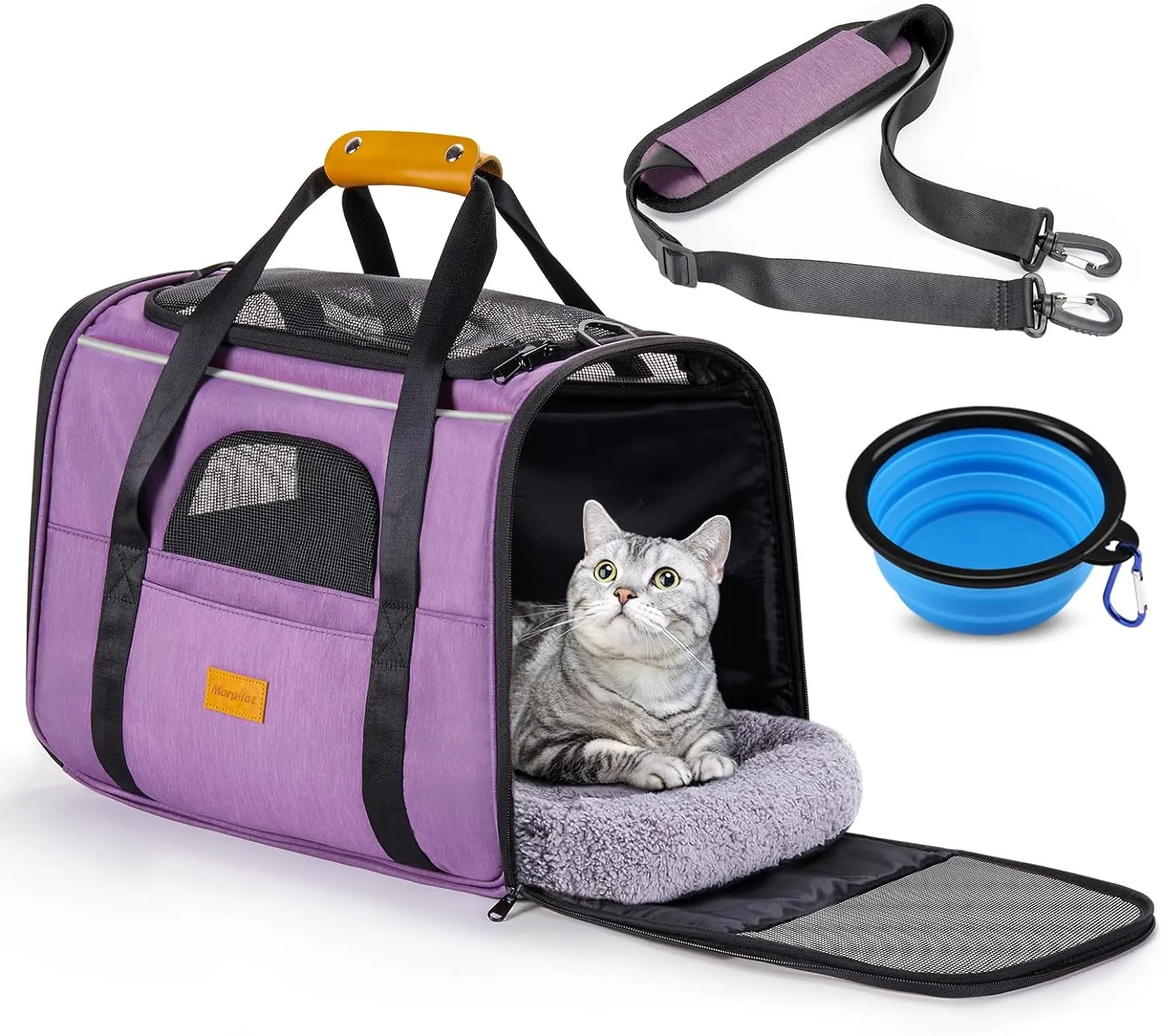 Portable Pet Bag - Folding Fabric Pet Carrier with Locking Safety Zippers, Airline Approved