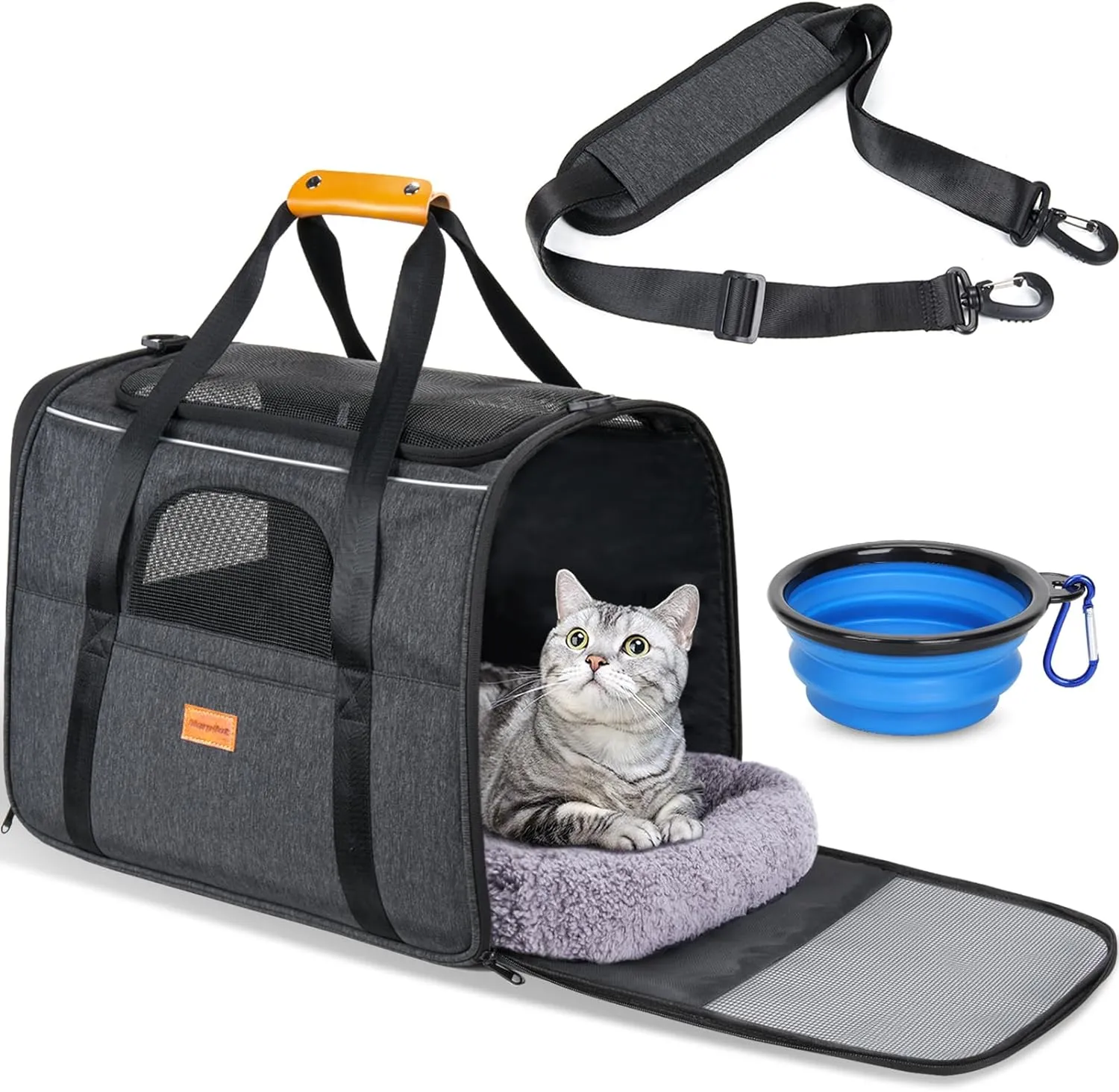 Portable Pet Bag - Folding Fabric Pet Carrier with Locking Safety Zippers, Airline Approved