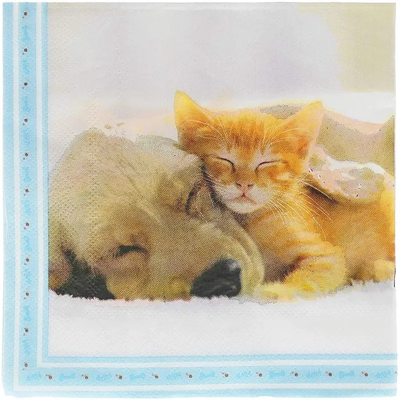 Puppy and Kitten Birthday Party Napkins for Girls, Boys (6.5 In, 150 Pack)