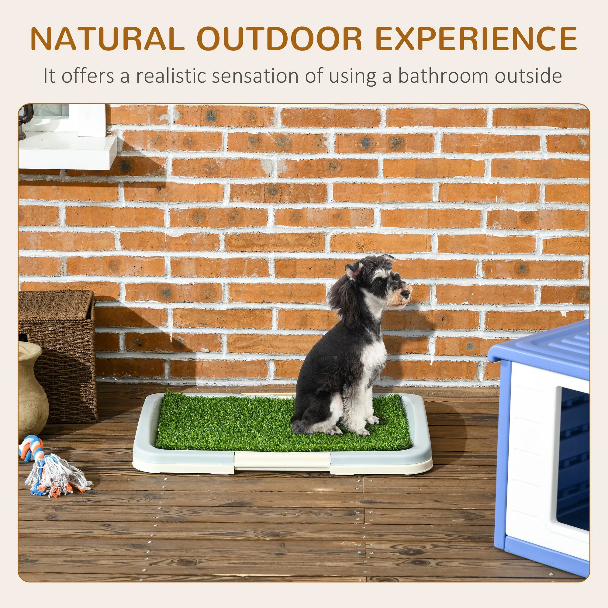 Puppy Training Pad Indoor Portable Puppy Pee Pad with Artificial Grass, Grid Panel, Tray, 63 x 48.5cm