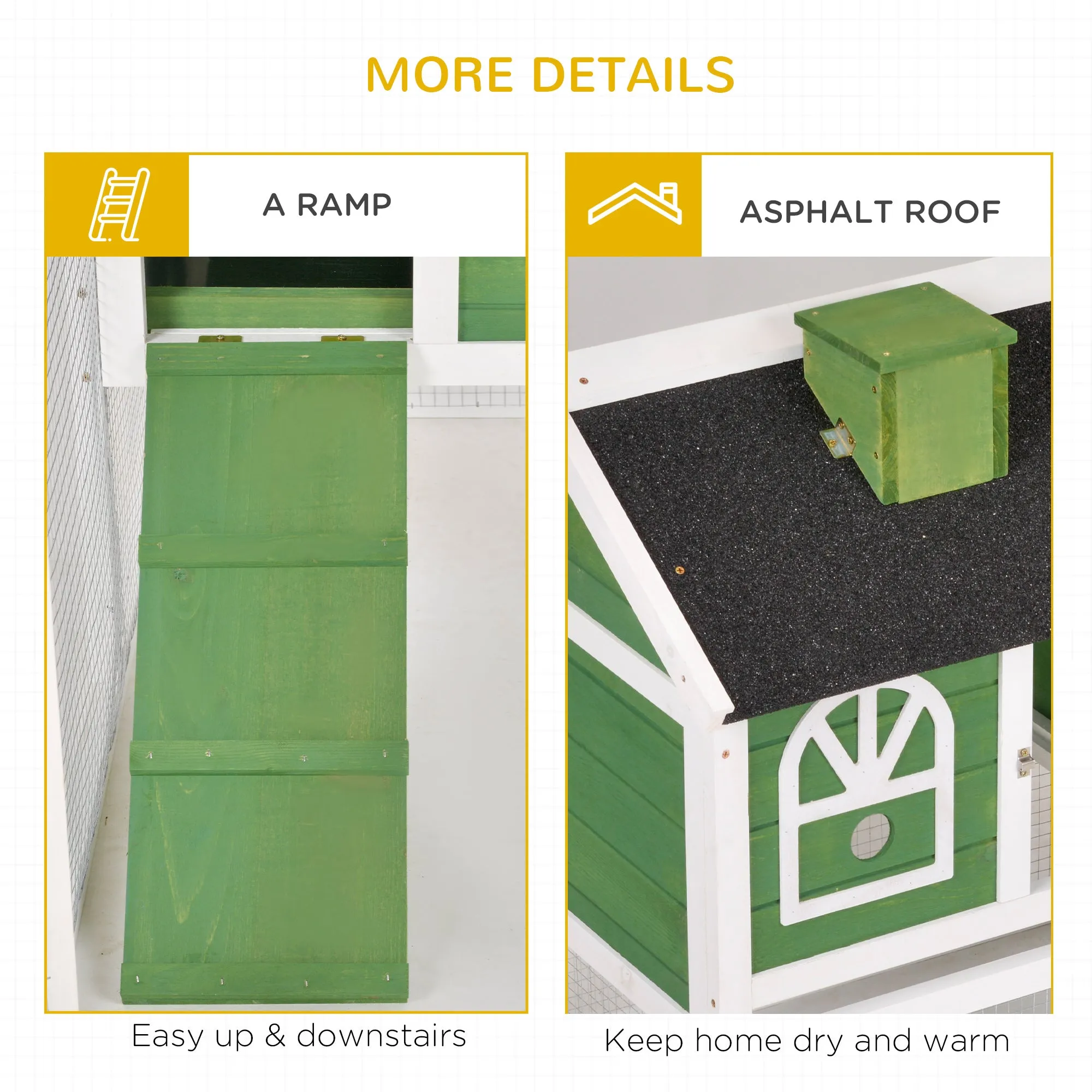 Rabbit Hutch Wood Bunny Cage for Outdoor Indoor w/ Pull Out Tray Ramp