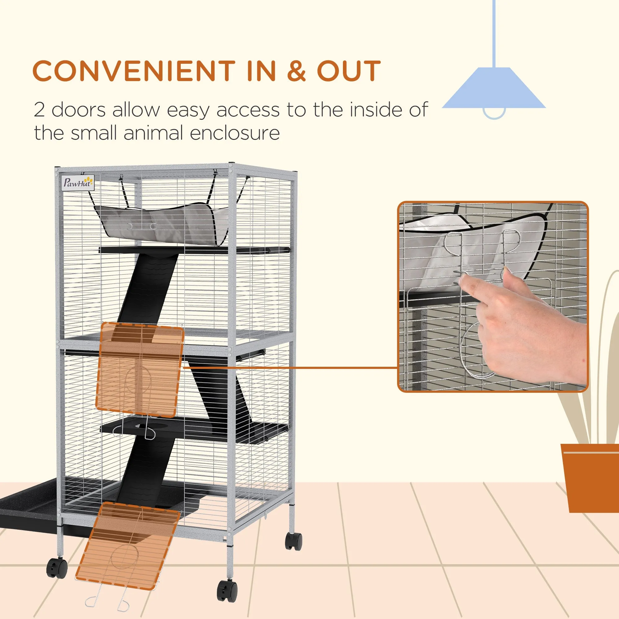 Rolling Small Animal Cage for Chinchillas Ferrets Kittens W/ Ramp Grey