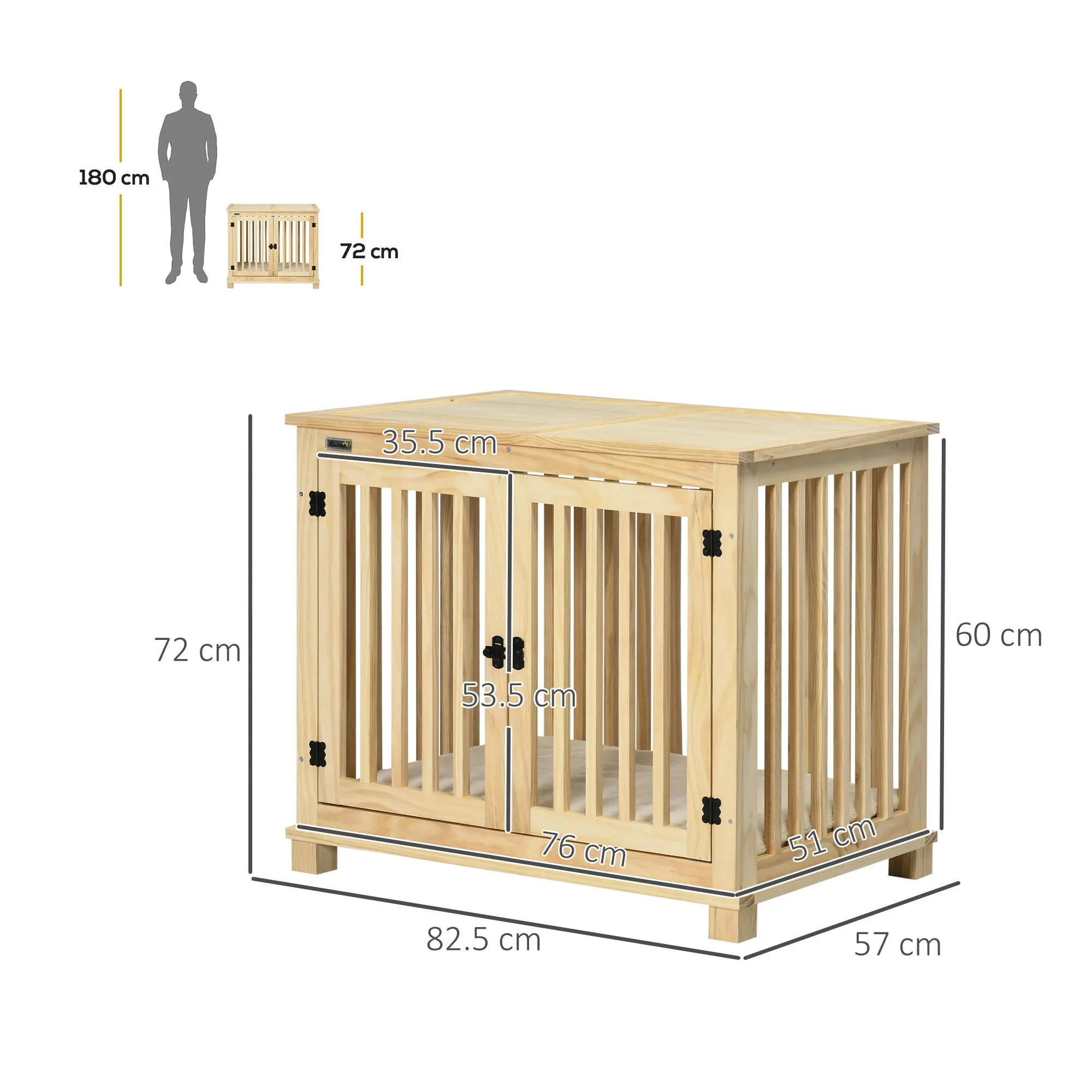 Wooden Dog Crate End Table w/ Soft Washable Cushion, for Medium Dogs