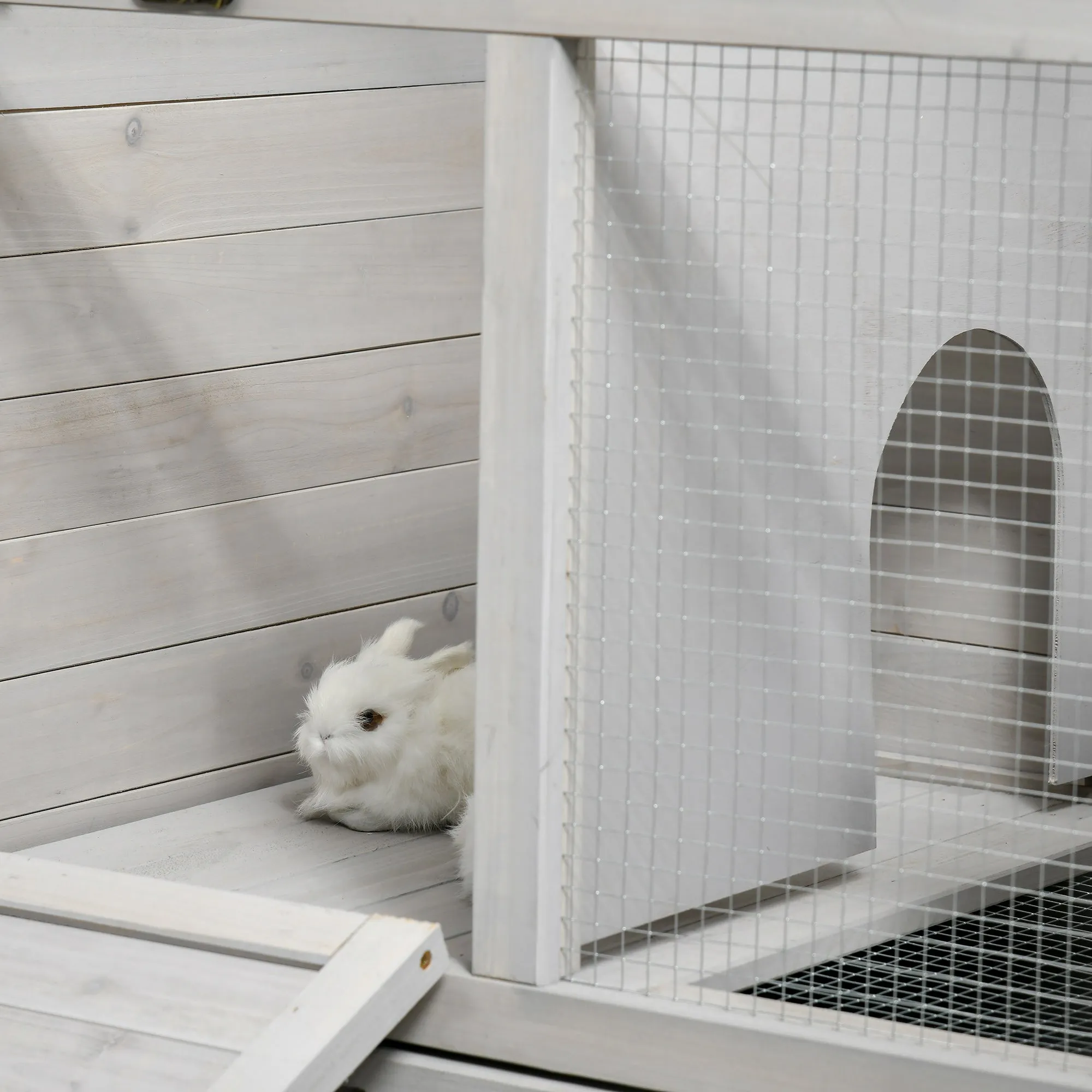 Wooden Rabbit Hutch, Mobile Guinea Pig Cage, Separable Bunny Run, Small Animal House with Wheels, Slide-out Tray, 138 x 53 x 61cm, Grey