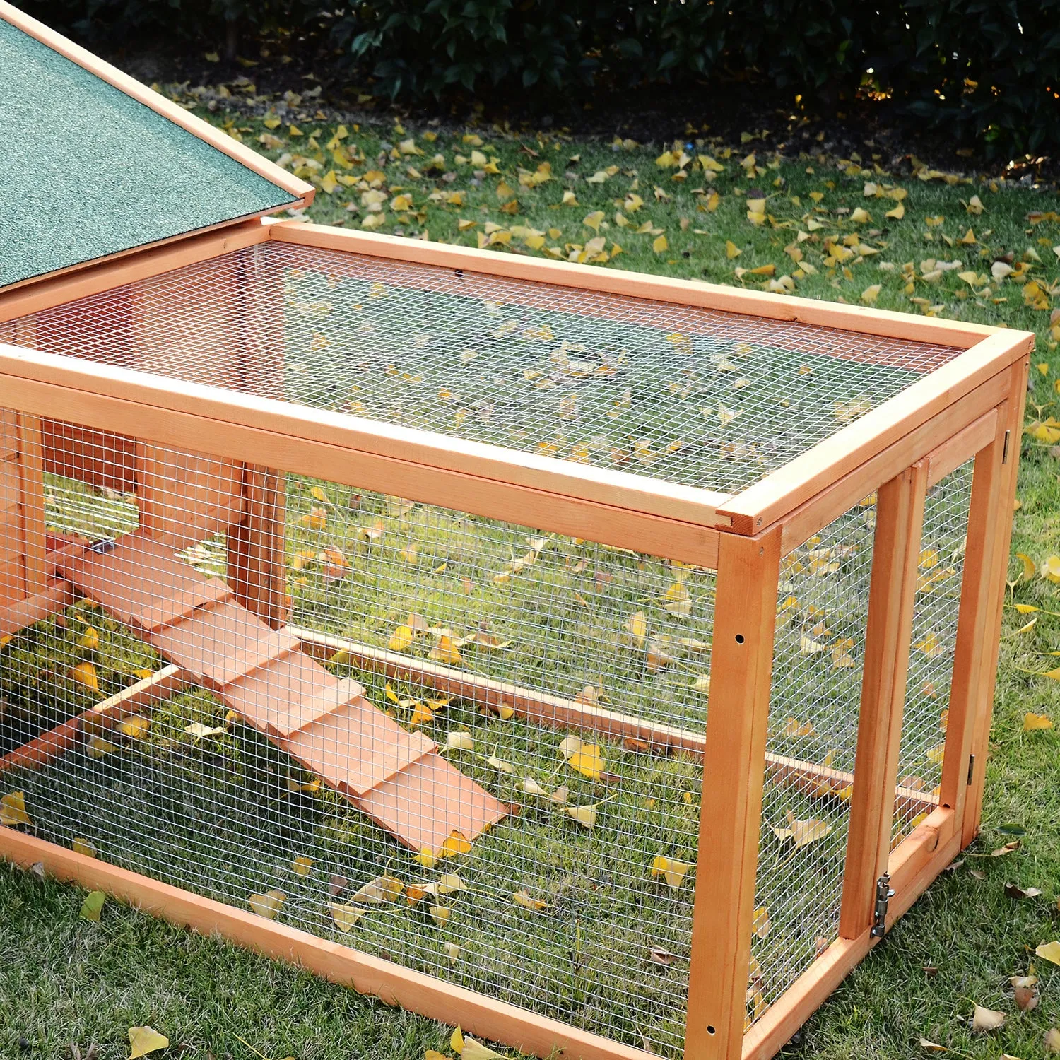 Wooden Rabbit Hutch Outdoor Run, Guinea Pig Hutch, Two-Storey Bunny House, Pet Habitat Animal Cage with Ramp, 309 x 79 x 86 cm